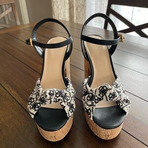 Guess Black and White Embroidered Platform Heels